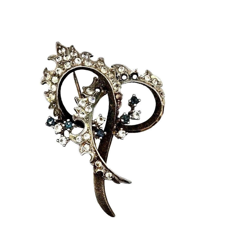 Antique Sterling Silver Brooch with push closing made in Spain aquamarine DECO